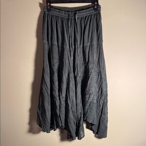 Advance Apparels Forest Green 🌳 Embroidered Boho Maxi Skirt with tie waist